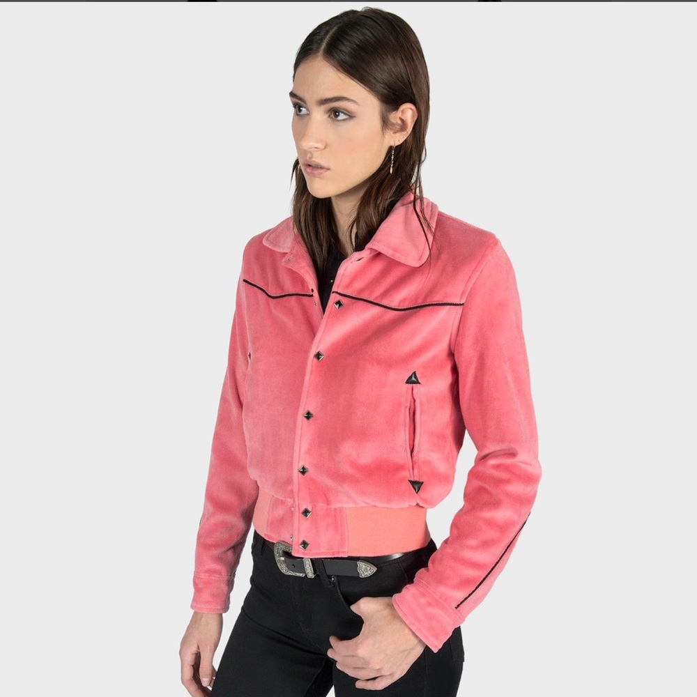 Pink Bomber Jacket straight to hell velvet